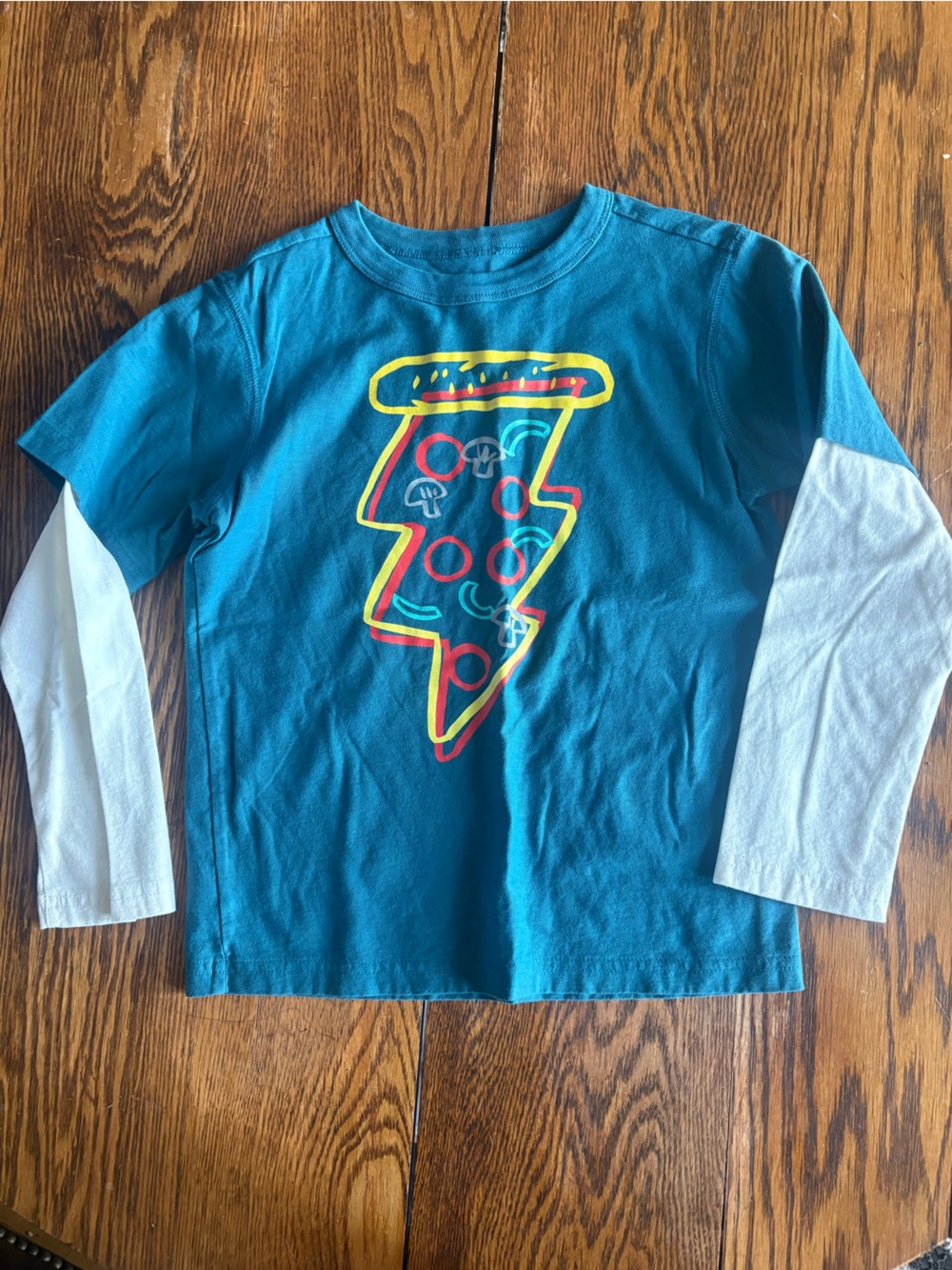 Tea Collection Teal & White Layered-Look Pizza Lightning Tee
